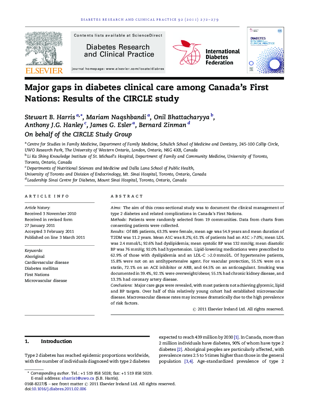 Major gaps in diabetes clinical care among Canada's First Nations: Results of the CIRCLE study
