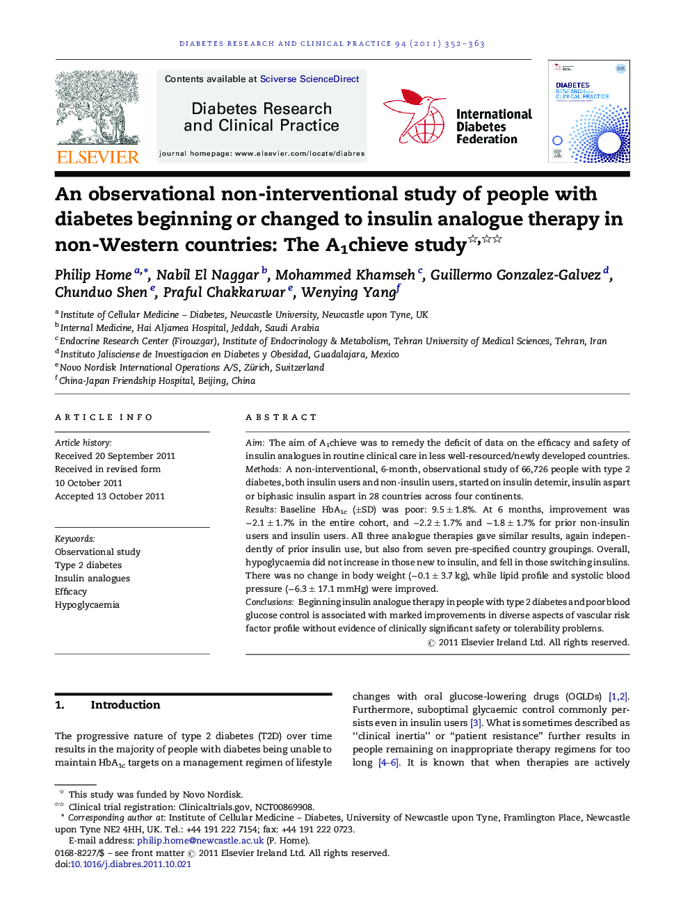An observational non-interventional study of people with diabetes beginning or changed to insulin analogue therapy in non-Western countries: The A1chieve study