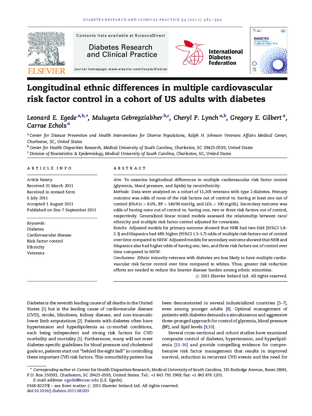 Longitudinal ethnic differences in multiple cardiovascular risk factor control in a cohort of US adults with diabetes