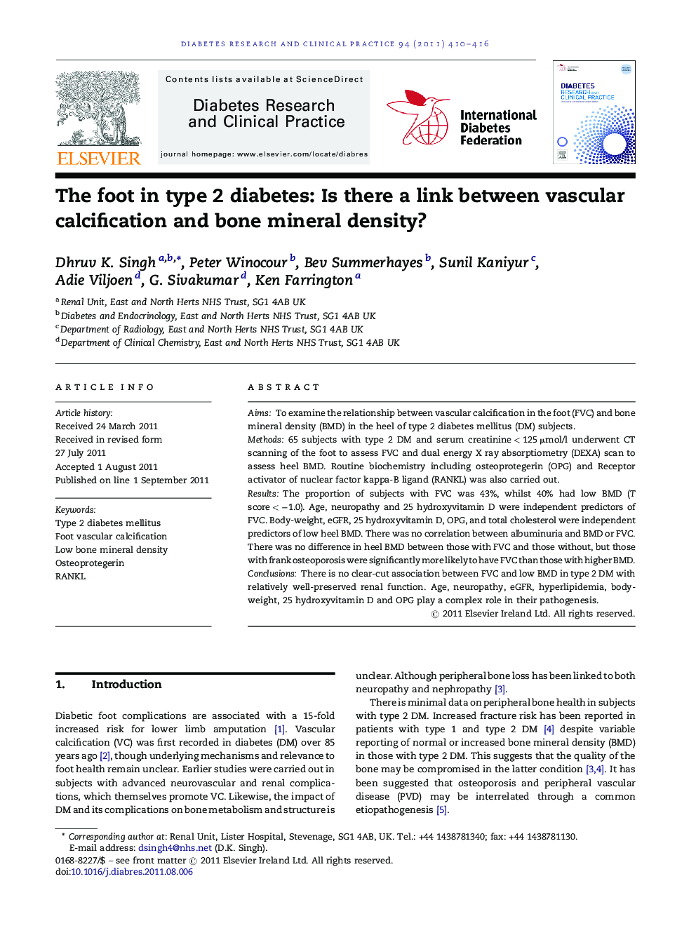 The foot in type 2 diabetes: Is there a link between vascular calcification and bone mineral density?