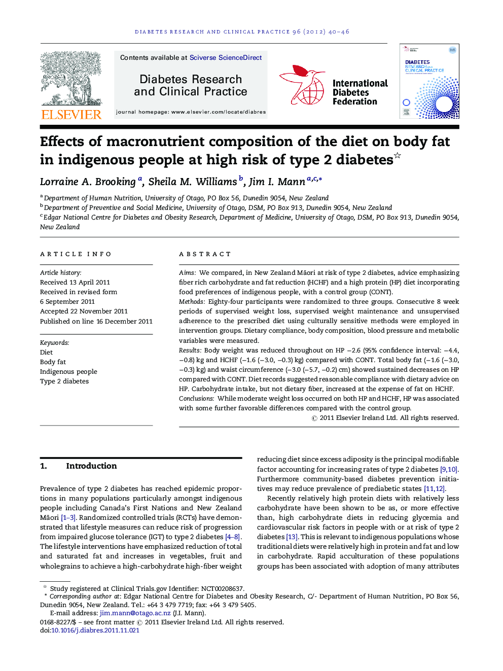 Effects of macronutrient composition of the diet on body fat in indigenous people at high risk of type 2 diabetes