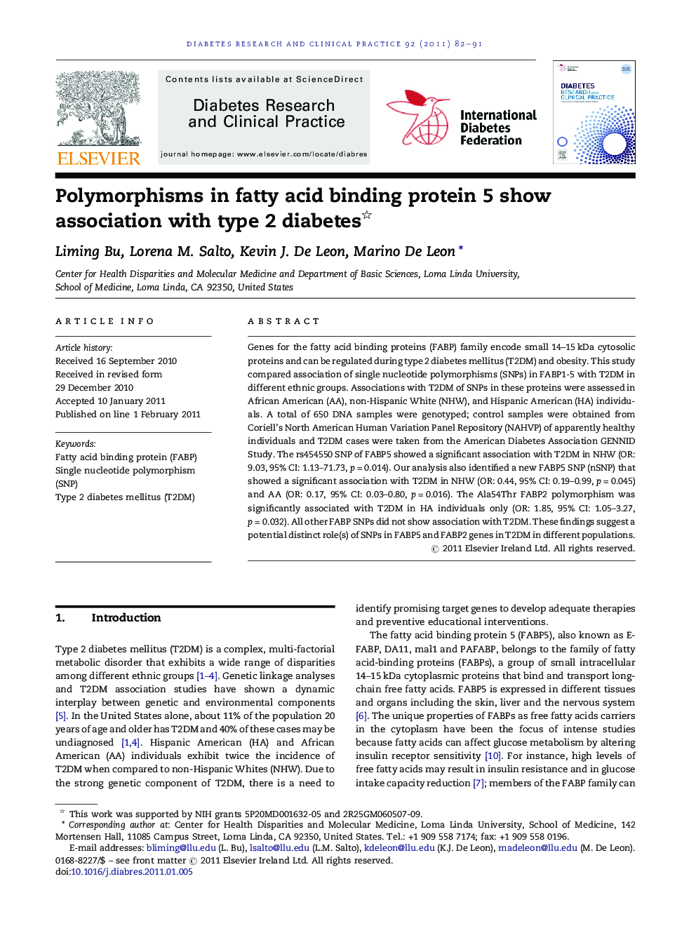 Polymorphisms in fatty acid binding protein 5 show association with type 2 diabetes