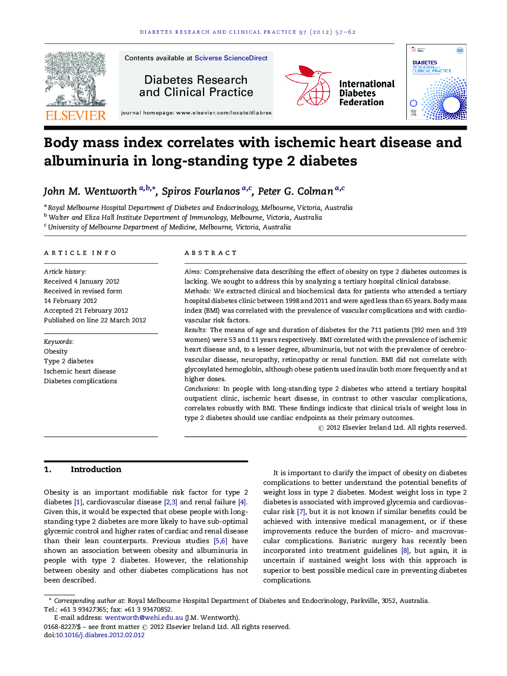 Body mass index correlates with ischemic heart disease and albuminuria in long-standing type 2 diabetes