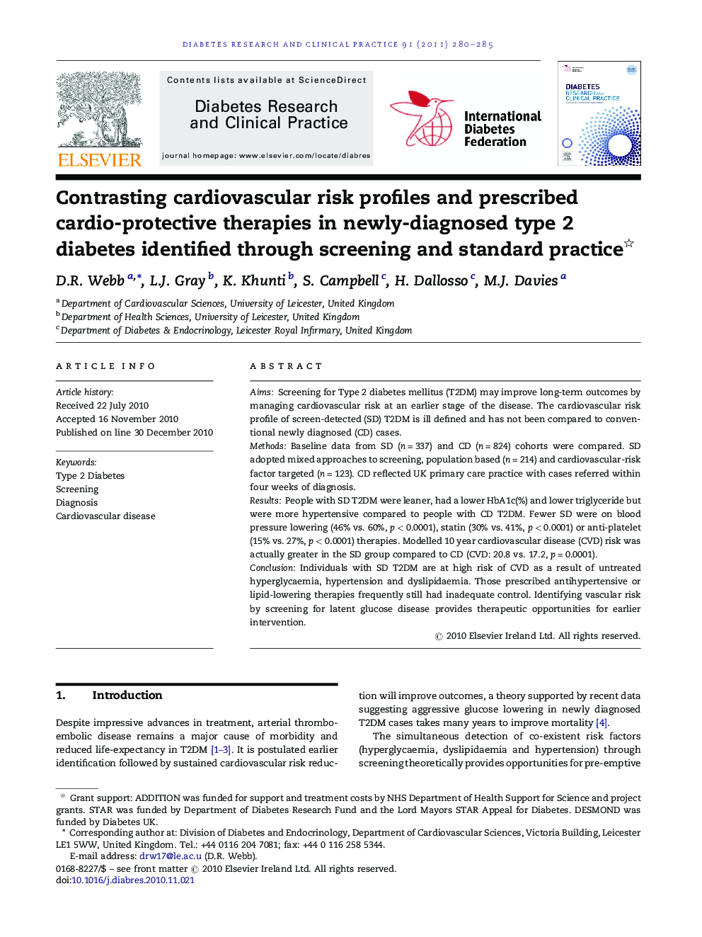 Contrasting cardiovascular risk profiles and prescribed cardio-protective therapies in newly-diagnosed type 2 diabetes identified through screening and standard practice