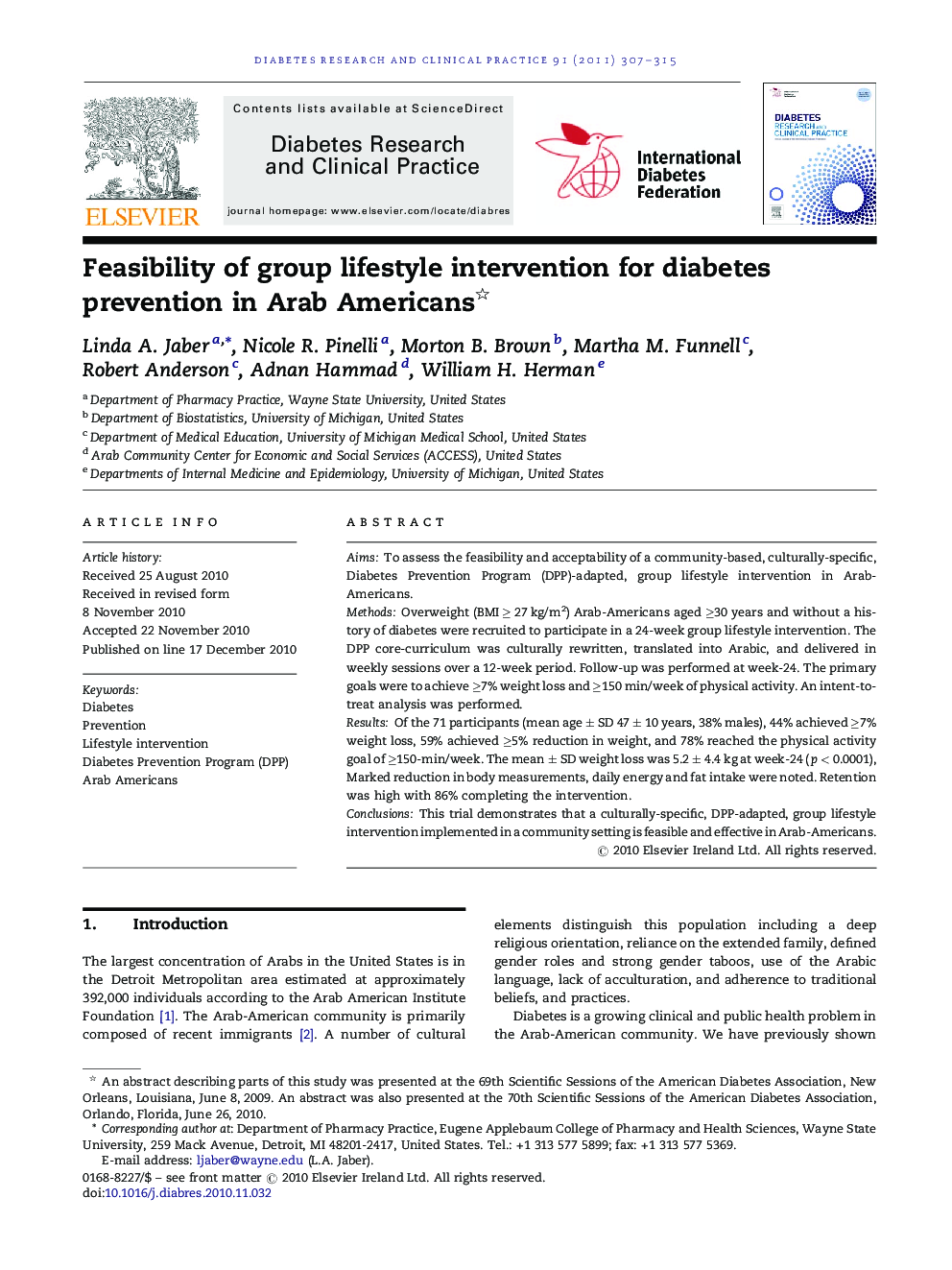 Feasibility of group lifestyle intervention for diabetes prevention in Arab Americans