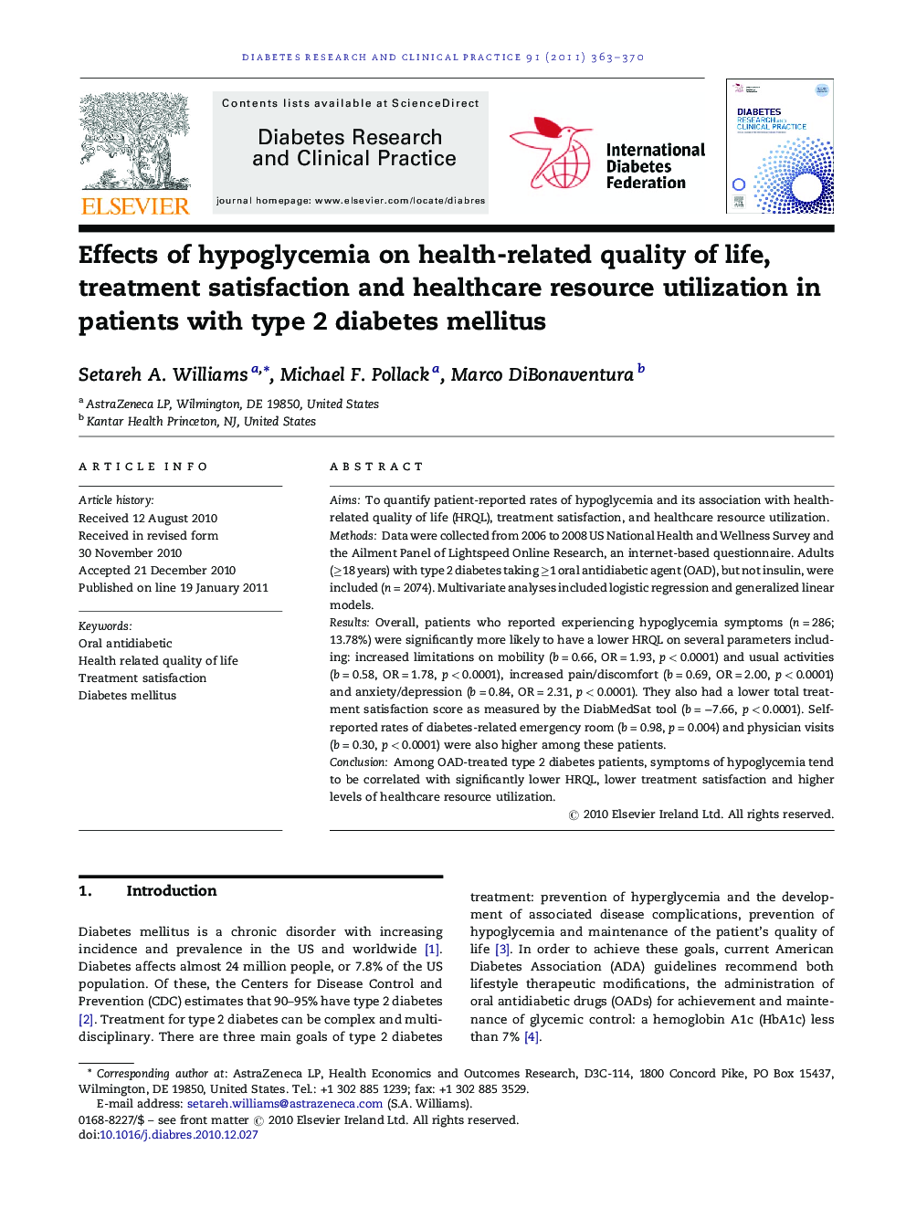 Effects of hypoglycemia on health-related quality of life, treatment satisfaction and healthcare resource utilization in patients with type 2 diabetes mellitus