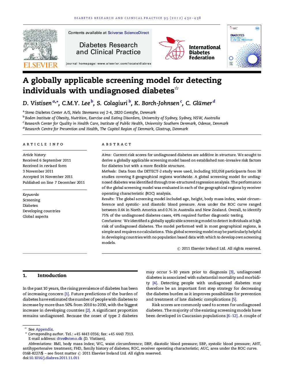 A globally applicable screening model for detecting individuals with undiagnosed diabetes