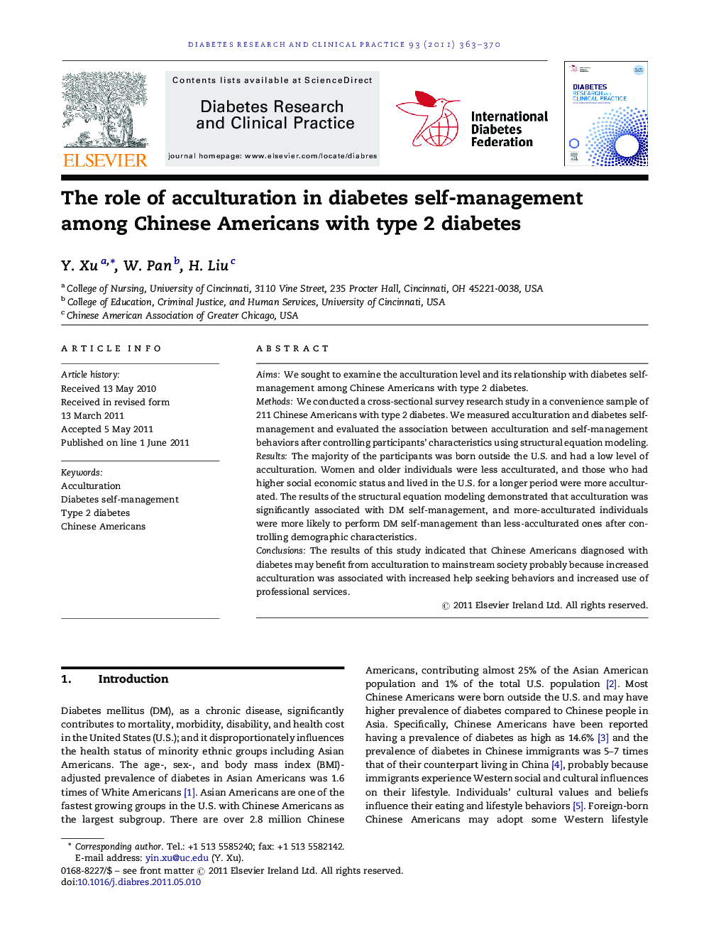 The role of acculturation in diabetes self-management among Chinese Americans with type 2 diabetes