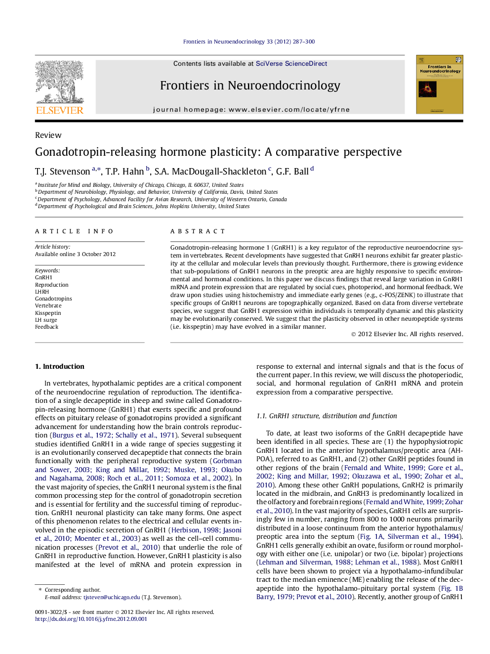 Gonadotropin-releasing hormone plasticity: A comparative perspective