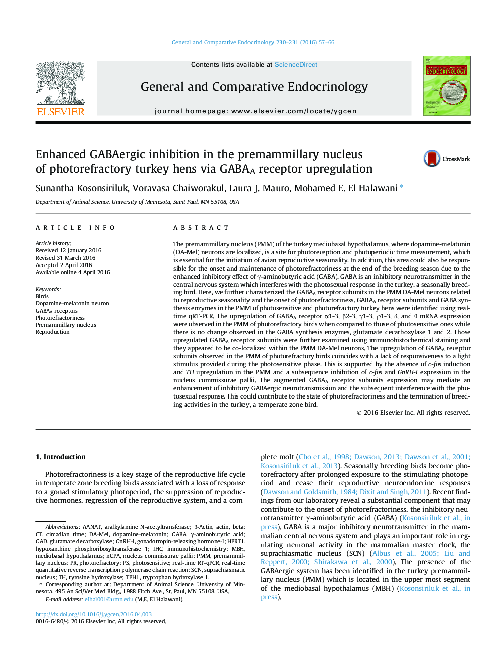 Enhanced GABAergic inhibition in the premammillary nucleus of photorefractory turkey hens via GABAA receptor upregulation
