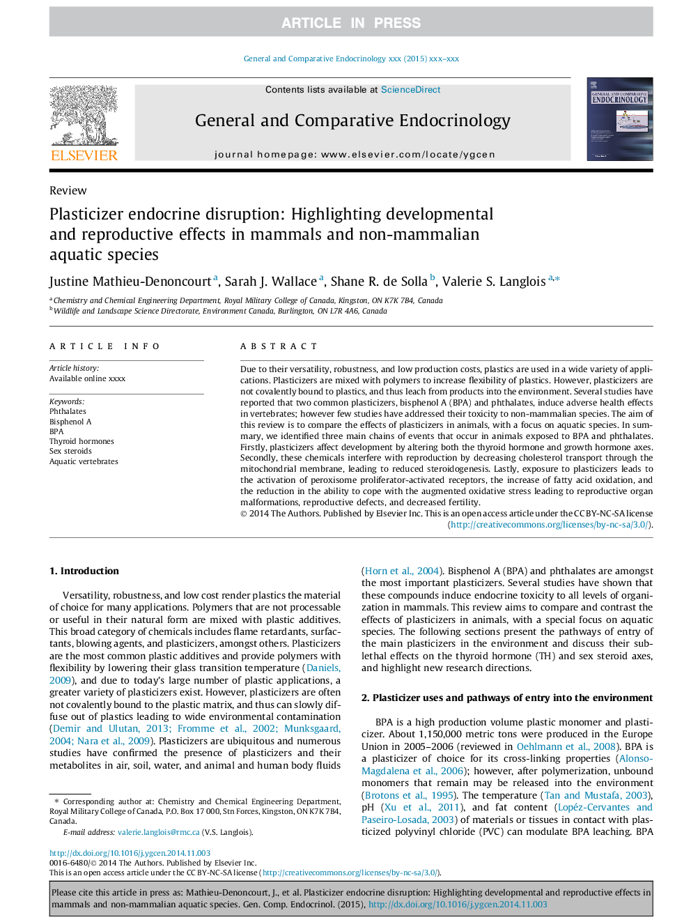 Plasticizer endocrine disruption: Highlighting developmental and reproductive effects in mammals and non-mammalian aquatic species