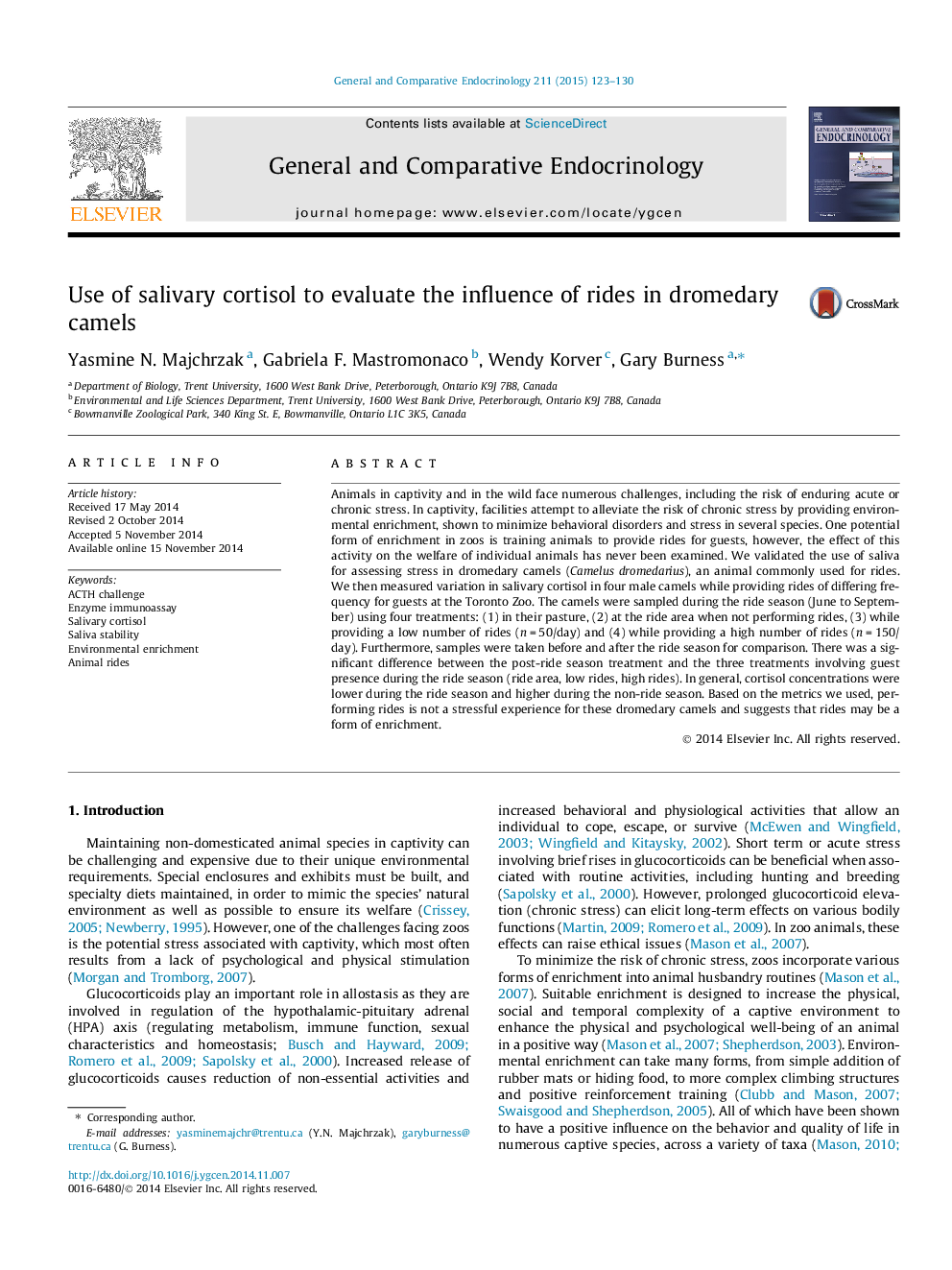 Use of salivary cortisol to evaluate the influence of rides in dromedary camels