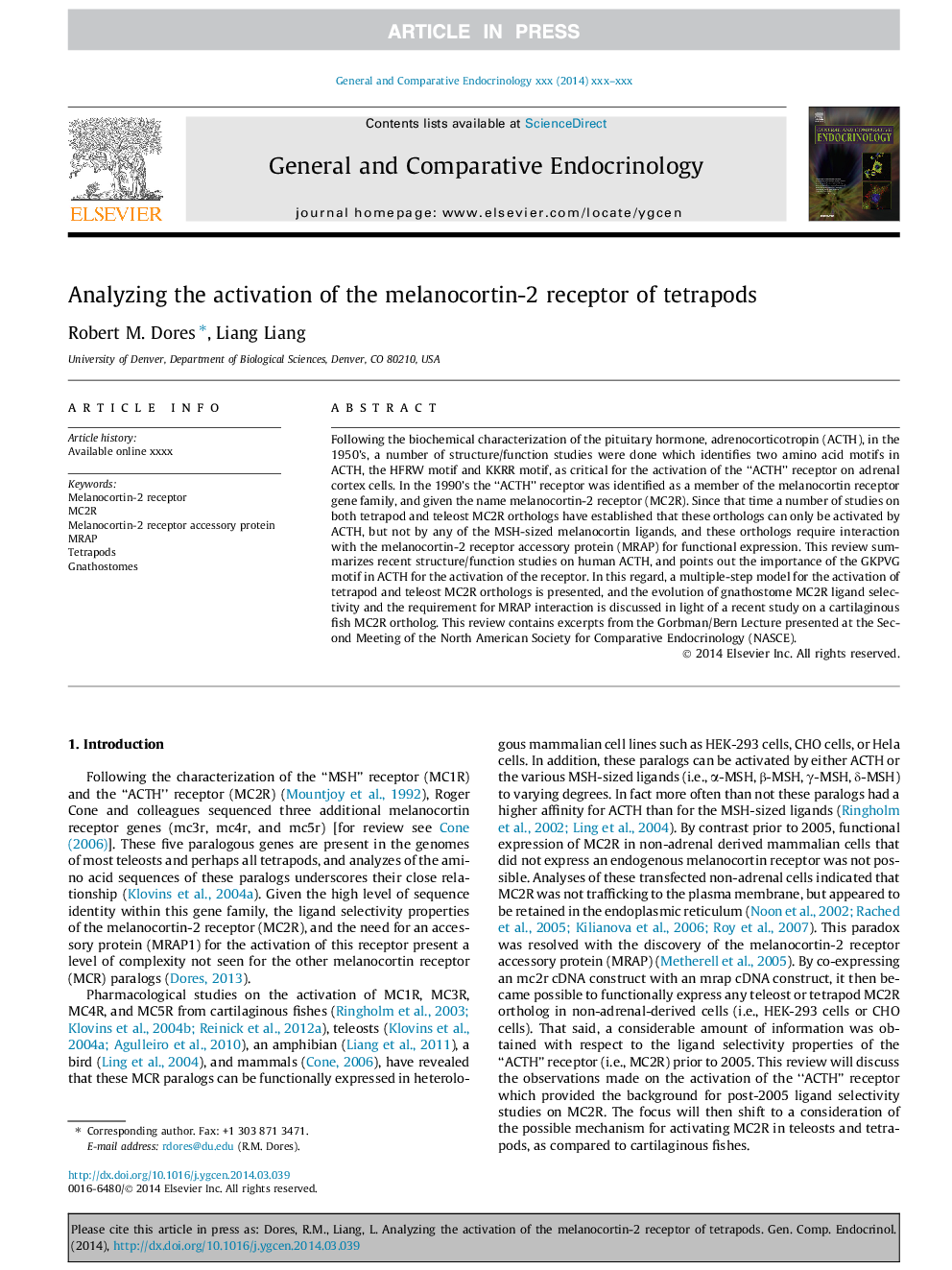 Analyzing the activation of the melanocortin-2 receptor of tetrapods