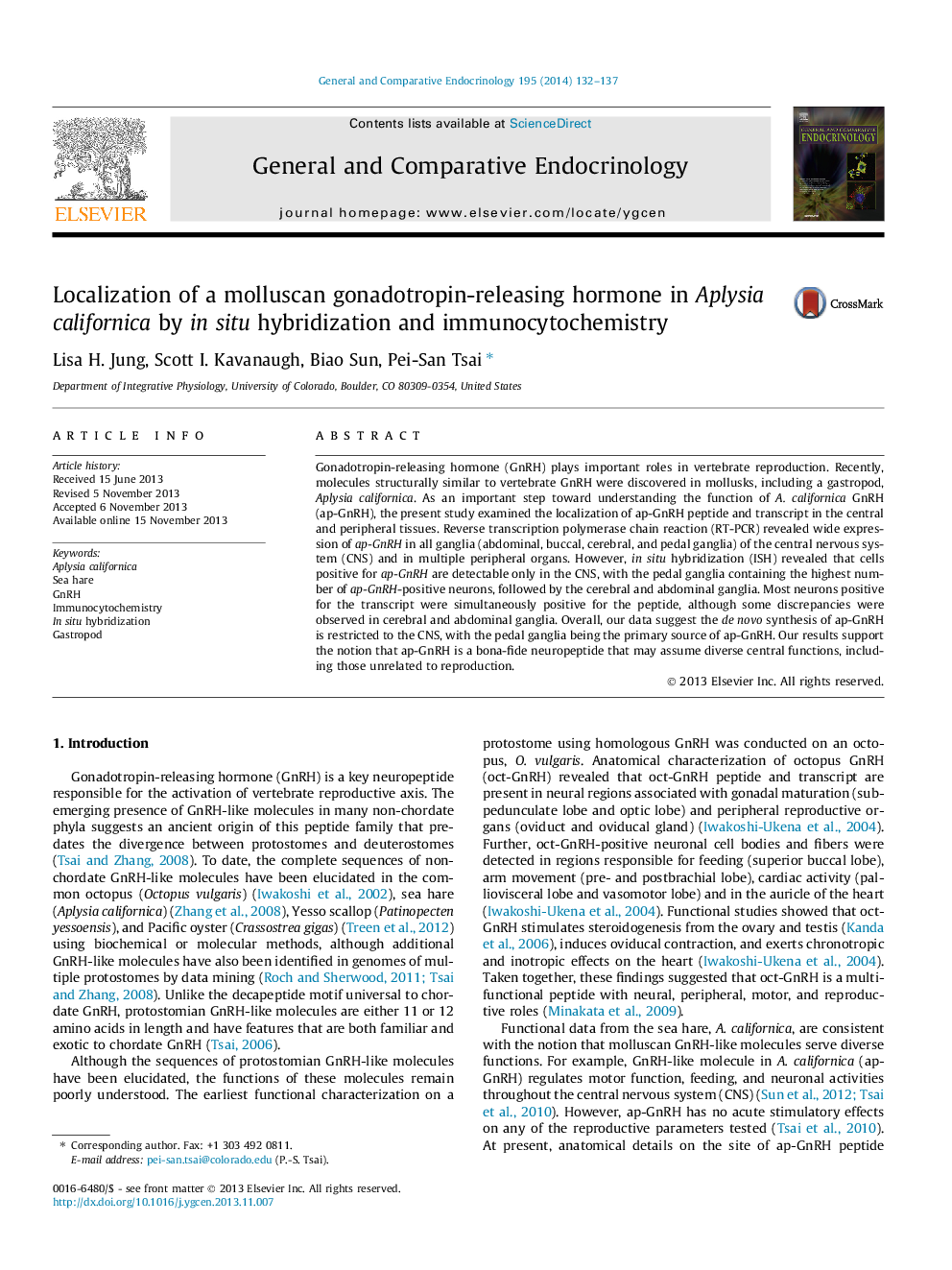 Localization of a molluscan gonadotropin-releasing hormone in Aplysia californica by in situ hybridization and immunocytochemistry