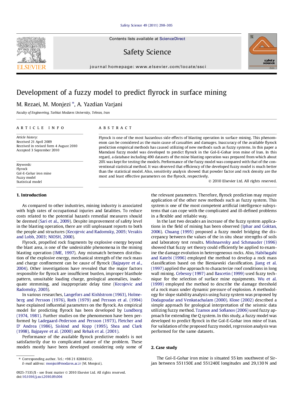 Development of a fuzzy model to predict flyrock in surface mining