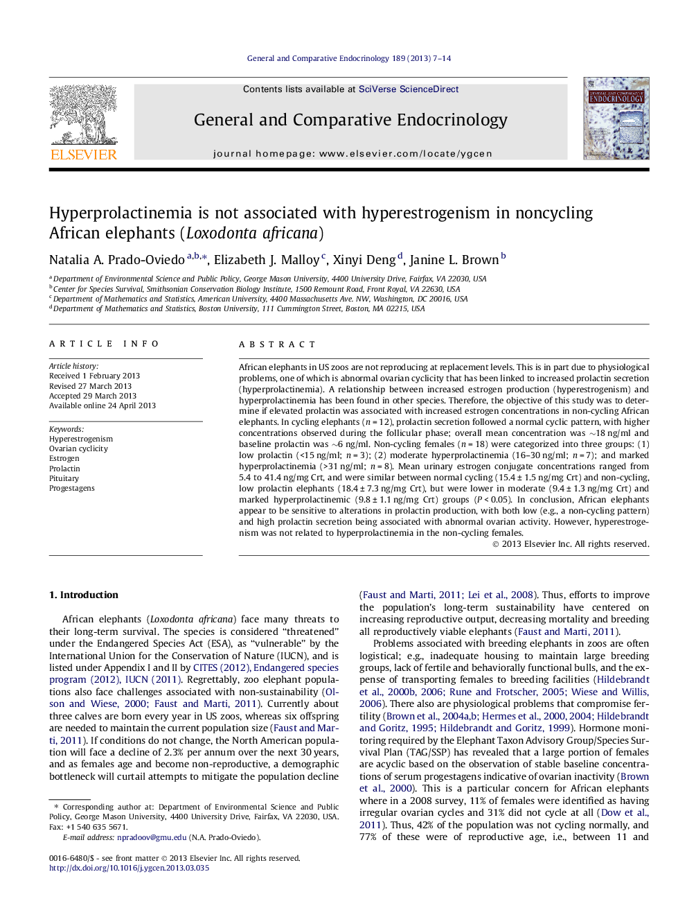 عکس صفحه اول مقاله: Hyperprolactinemia is not associated with hyperestrogenism in noncycling African elephants (Loxodonta africana) Hyperprolactinemia is not associated with hyperestrogenism in noncycling African elephants (Loxodonta africana)