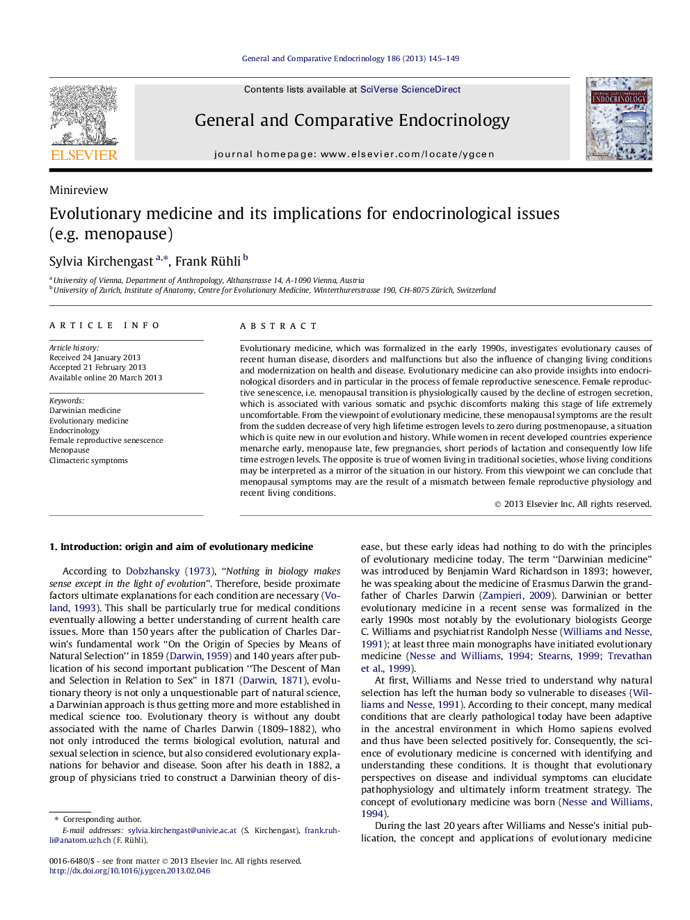 Evolutionary medicine and its implications for endocrinological issues (e.g. menopause)