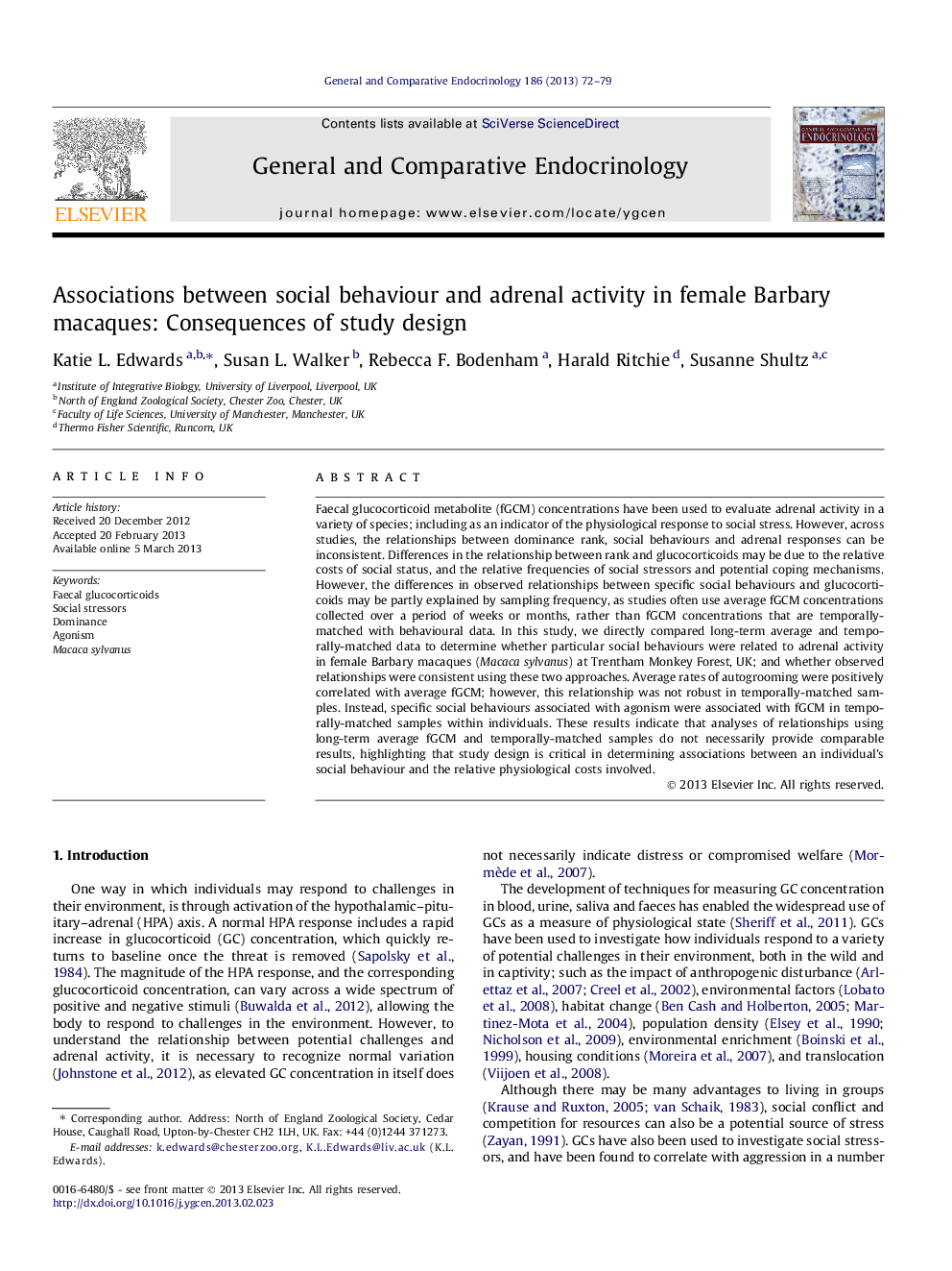 Associations between social behaviour and adrenal activity in female Barbary macaques: Consequences of study design