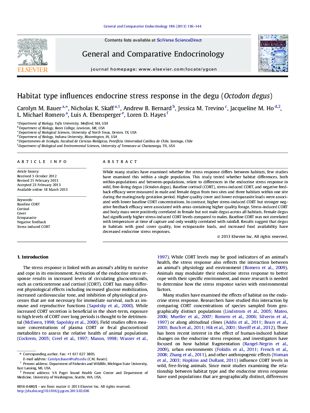 Habitat type influences endocrine stress response in the degu (Octodon degus)