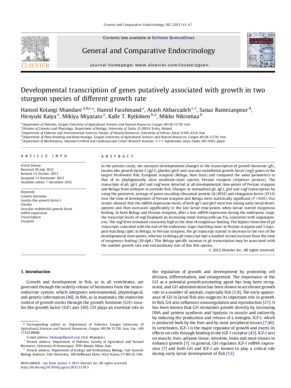 Developmental transcription of genes putatively associated with growth in two sturgeon species of different growth rate