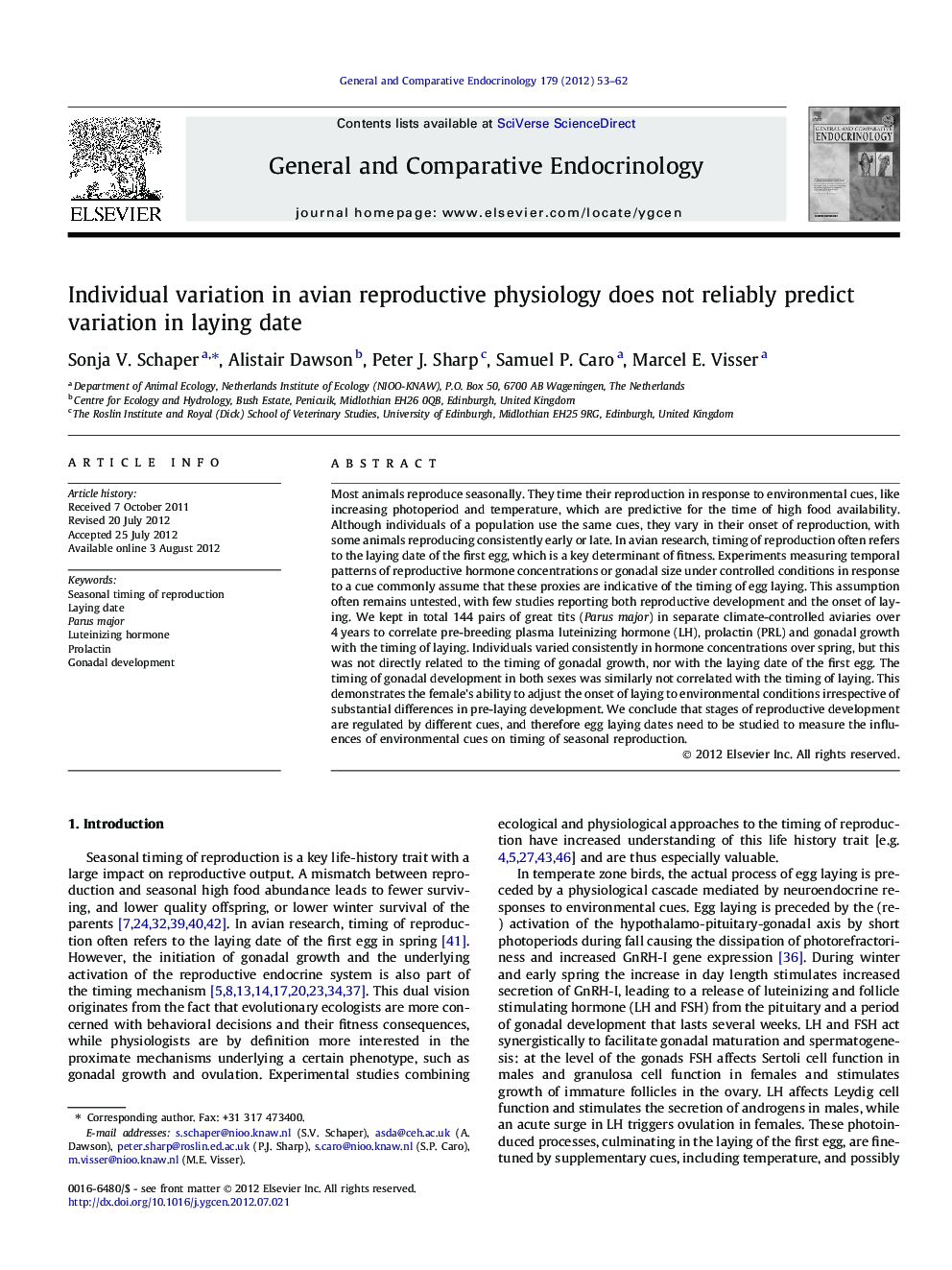 Individual variation in avian reproductive physiology does not reliably predict variation in laying date