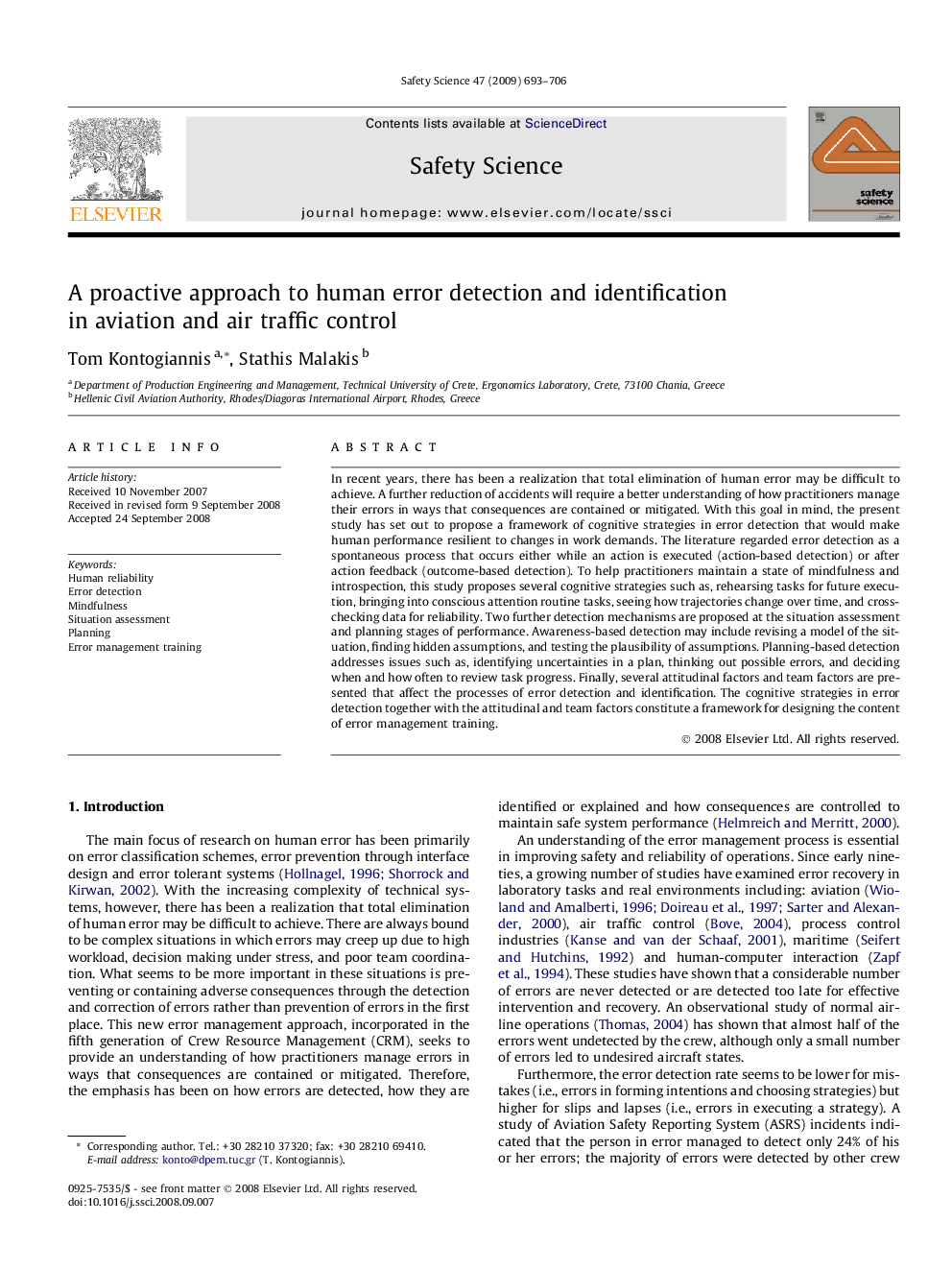 A proactive approach to human error detection and identification in aviation and air traffic control