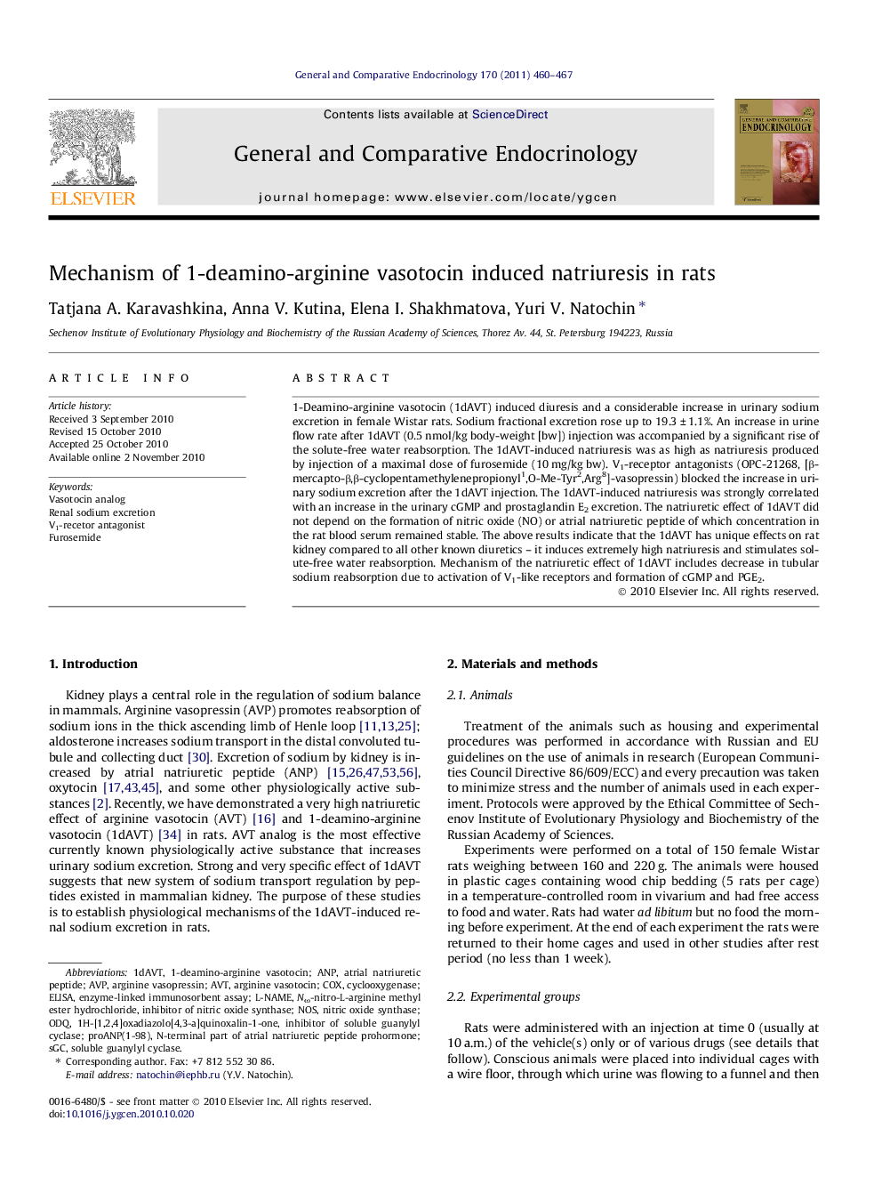 Mechanism of 1-deamino-arginine vasotocin induced natriuresis in rats