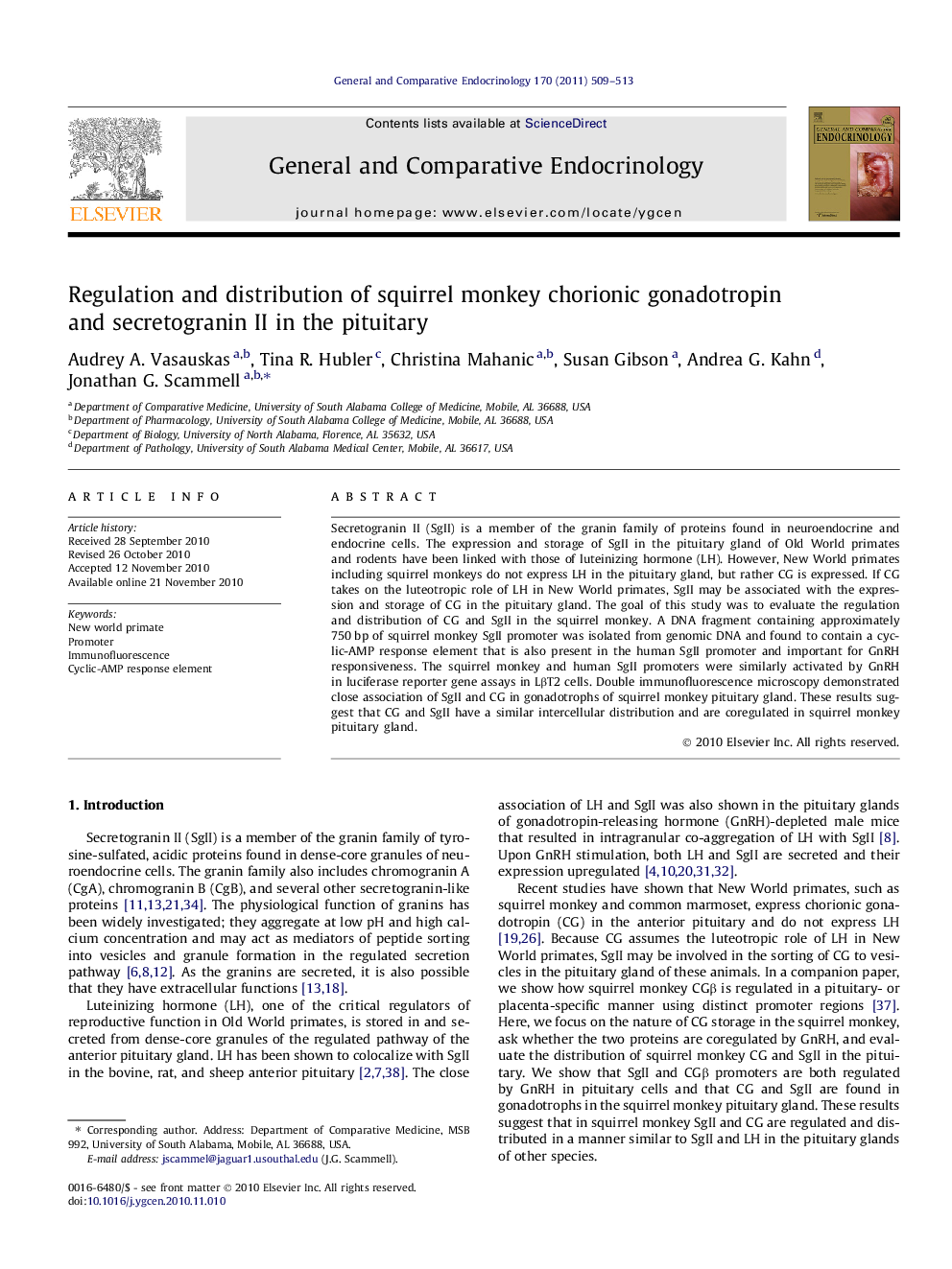 Regulation and distribution of squirrel monkey chorionic gonadotropin and secretogranin II in the pituitary