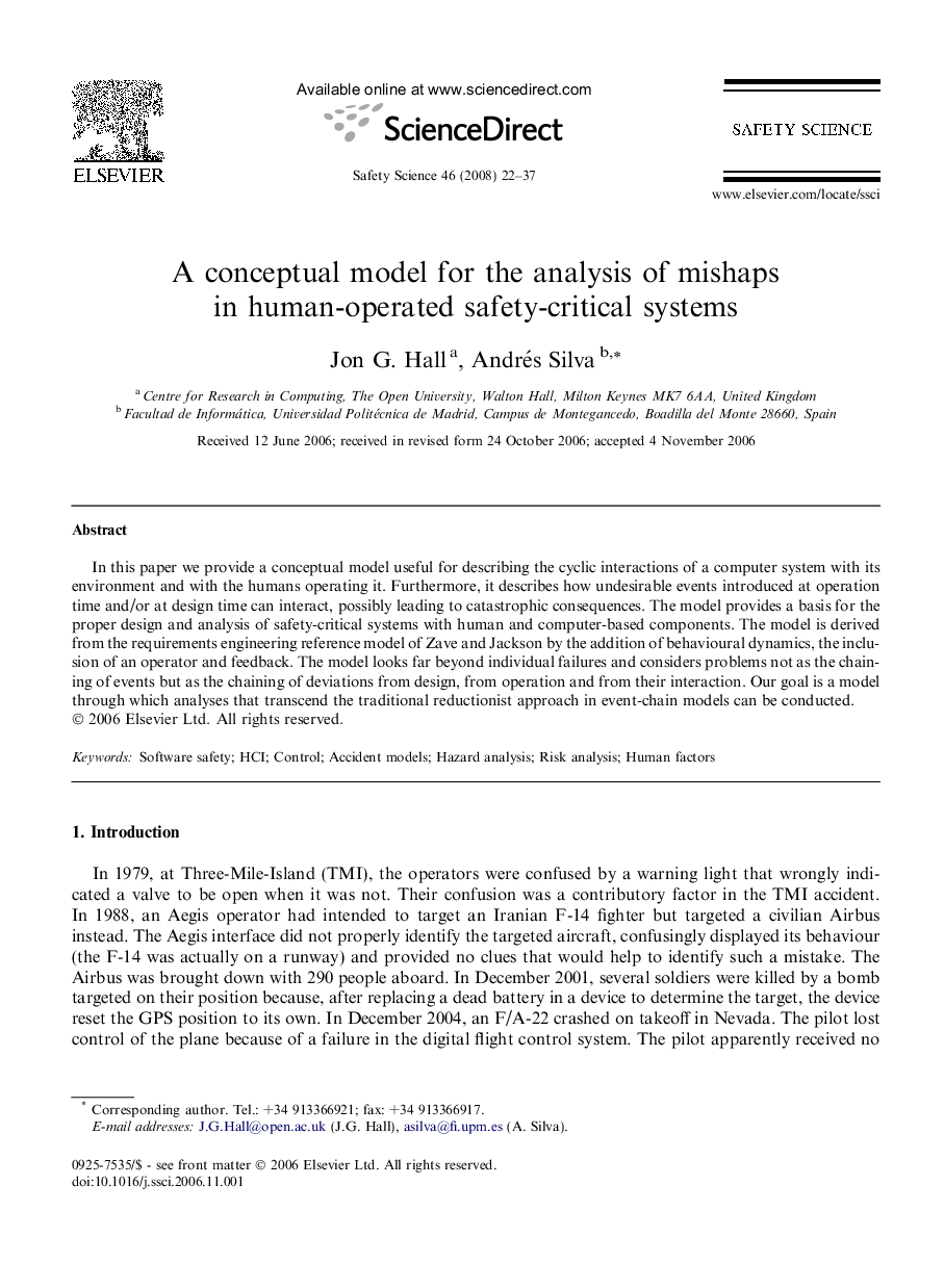 A conceptual model for the analysis of mishaps in human-operated safety-critical systems