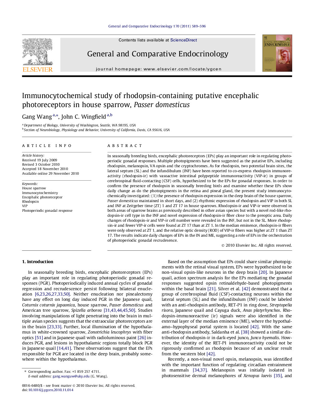 Immunocytochemical study of rhodopsin-containing putative encephalic photoreceptors in house sparrow, Passer domesticus