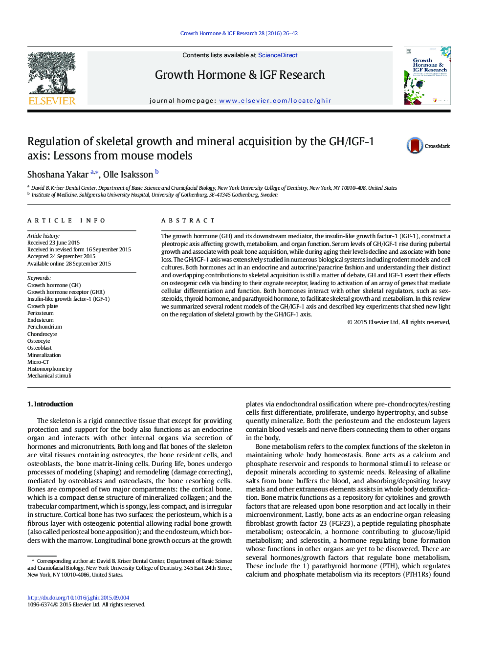 Regulation of skeletal growth and mineral acquisition by the GH/IGF-1 axis: Lessons from mouse models