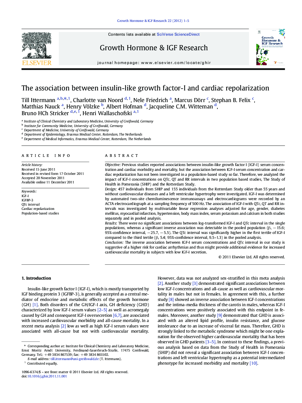 The association between insulin-like growth factor-I and cardiac repolarization