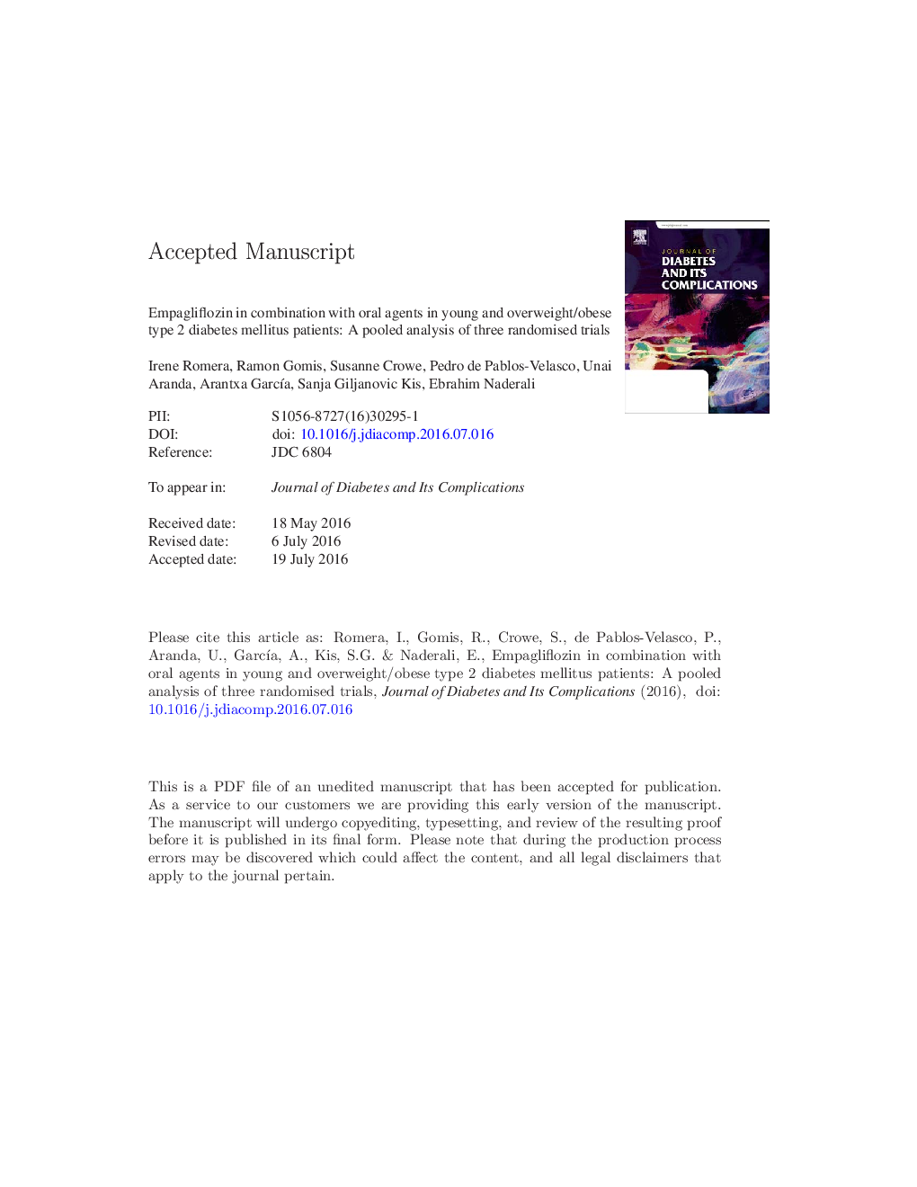 Empagliflozin in combination with oral agents in young and overweight/obese Type 2 diabetes mellitus patients: A pooled analysis of three randomized trials