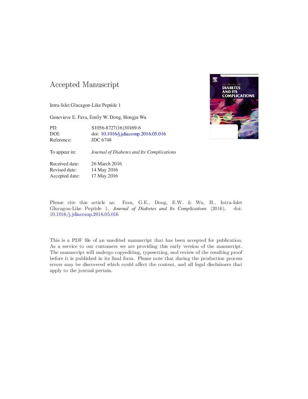 Intra-islet glucagon-like peptide 1