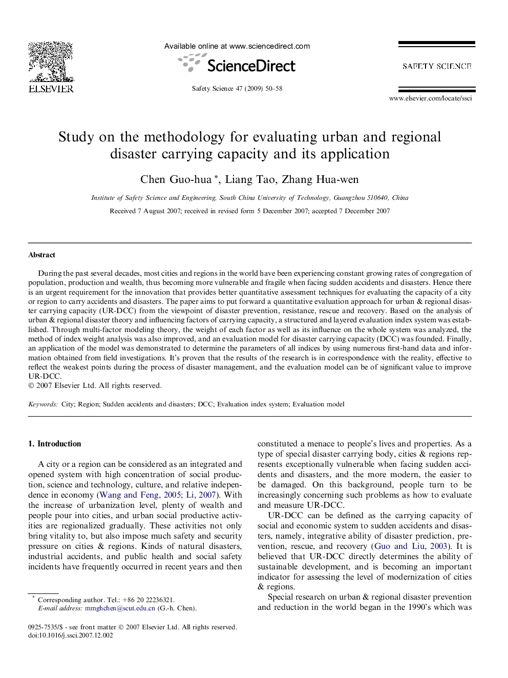 Study on the methodology for evaluating urban and regional disaster carrying capacity and its application