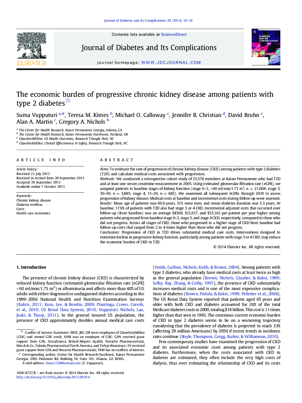 The economic burden of progressive chronic kidney disease among patients with type 2 diabetes