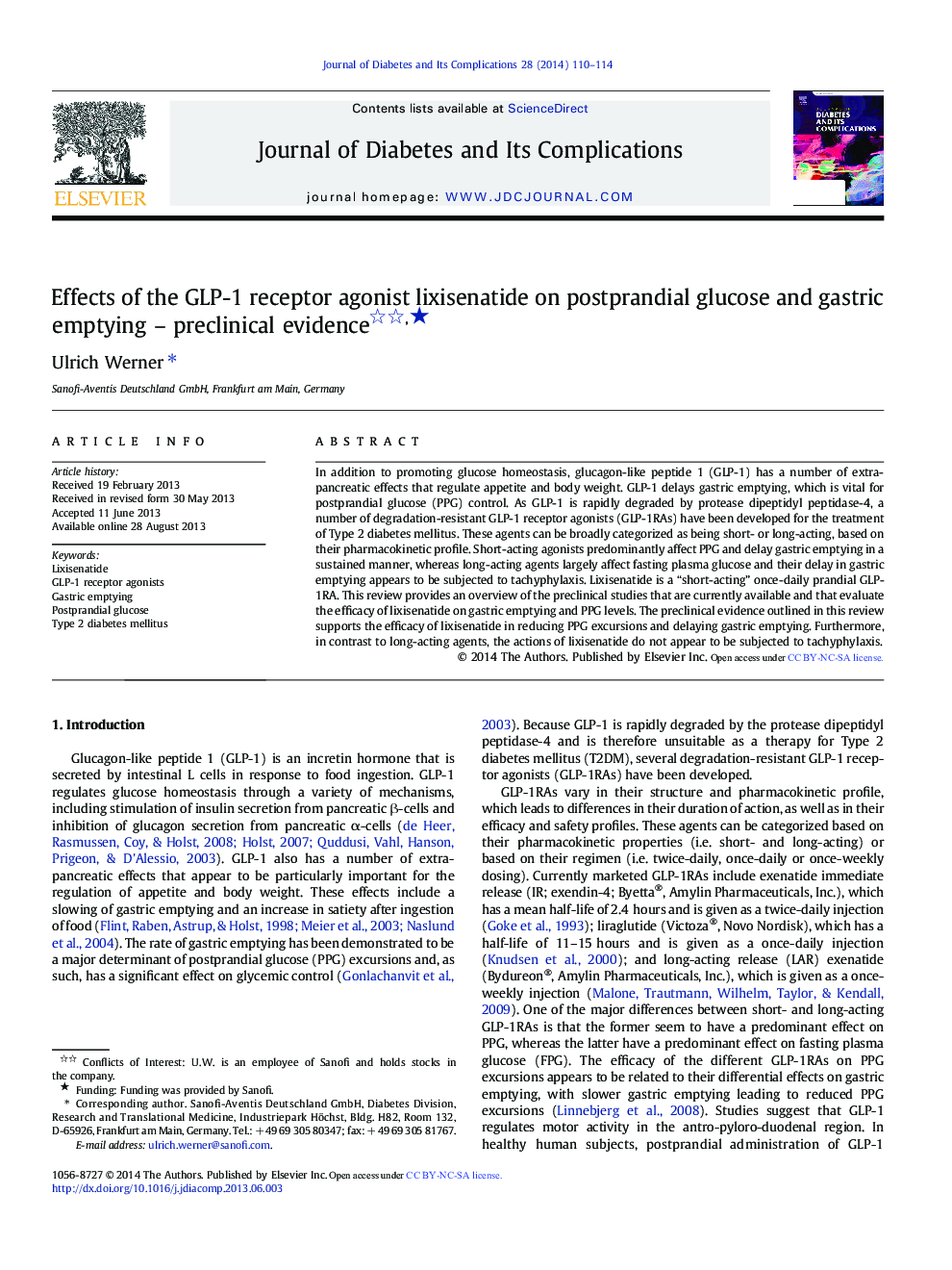 Effects of the GLP-1 receptor agonist lixisenatide on postprandial glucose and gastric emptying - preclinical evidenceâ