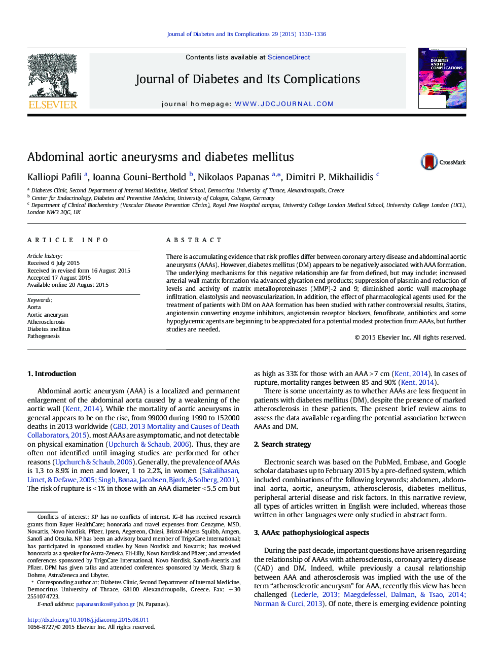 Abdominal aortic aneurysms and diabetes mellitus