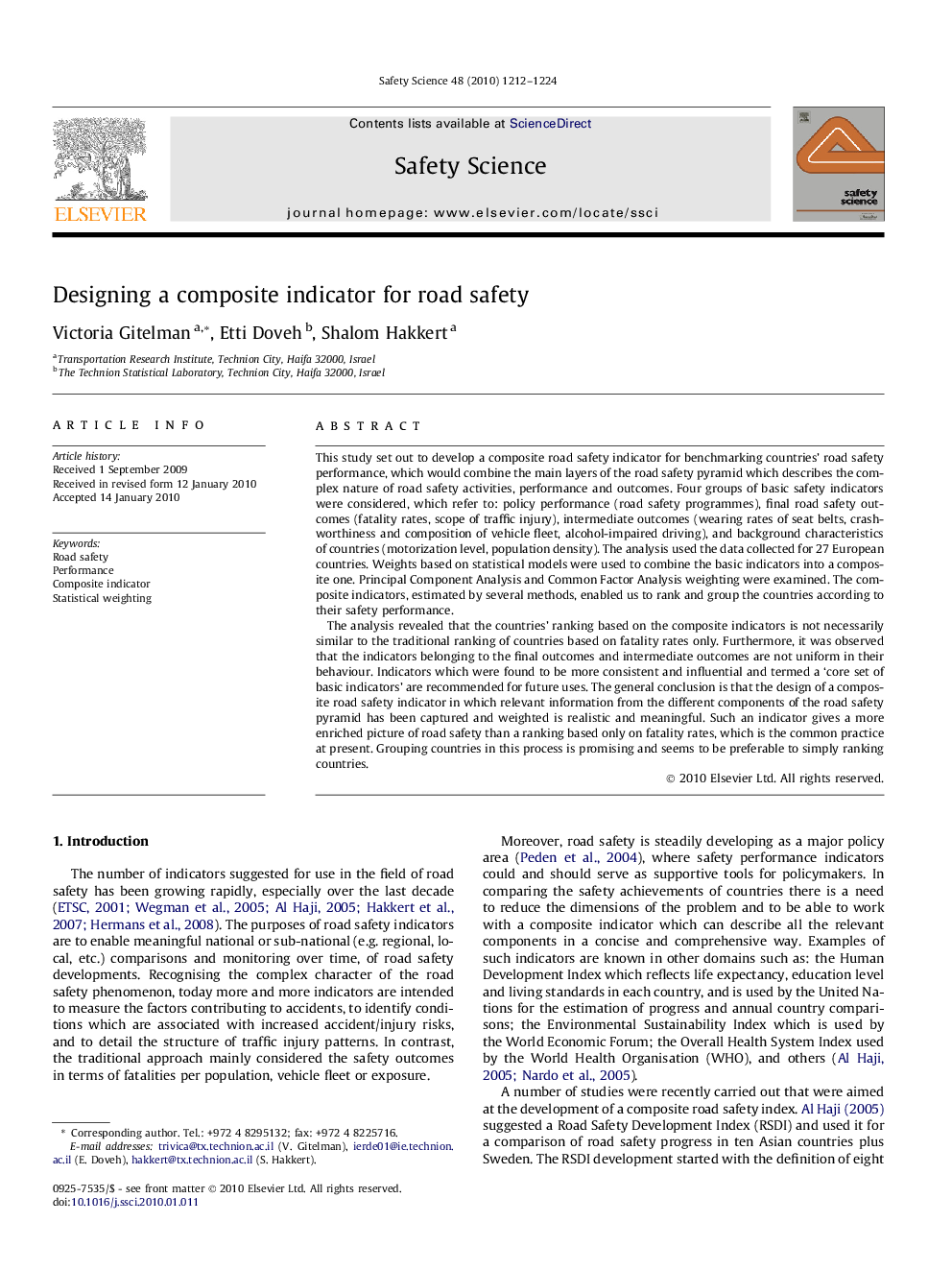 Designing a composite indicator for road safety