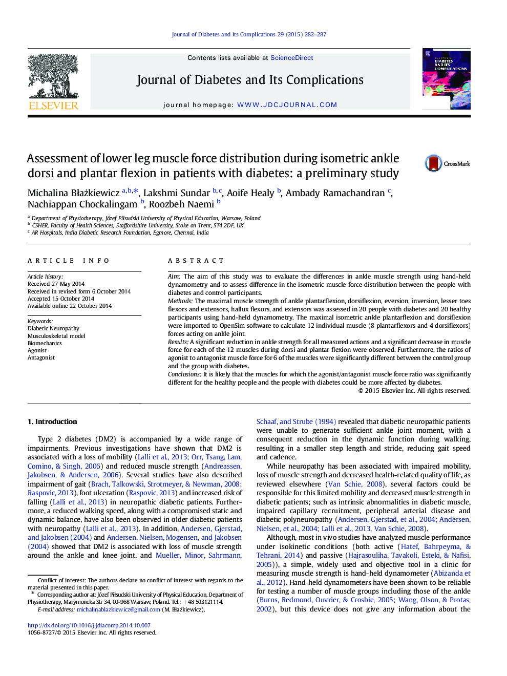 ارزیابی توزیع نیروی عضلانی پایه در طی دوزهای مچ پا و فلکسون پالت در بیماران مبتلا به دیابت: یک مطالعه اولیه 