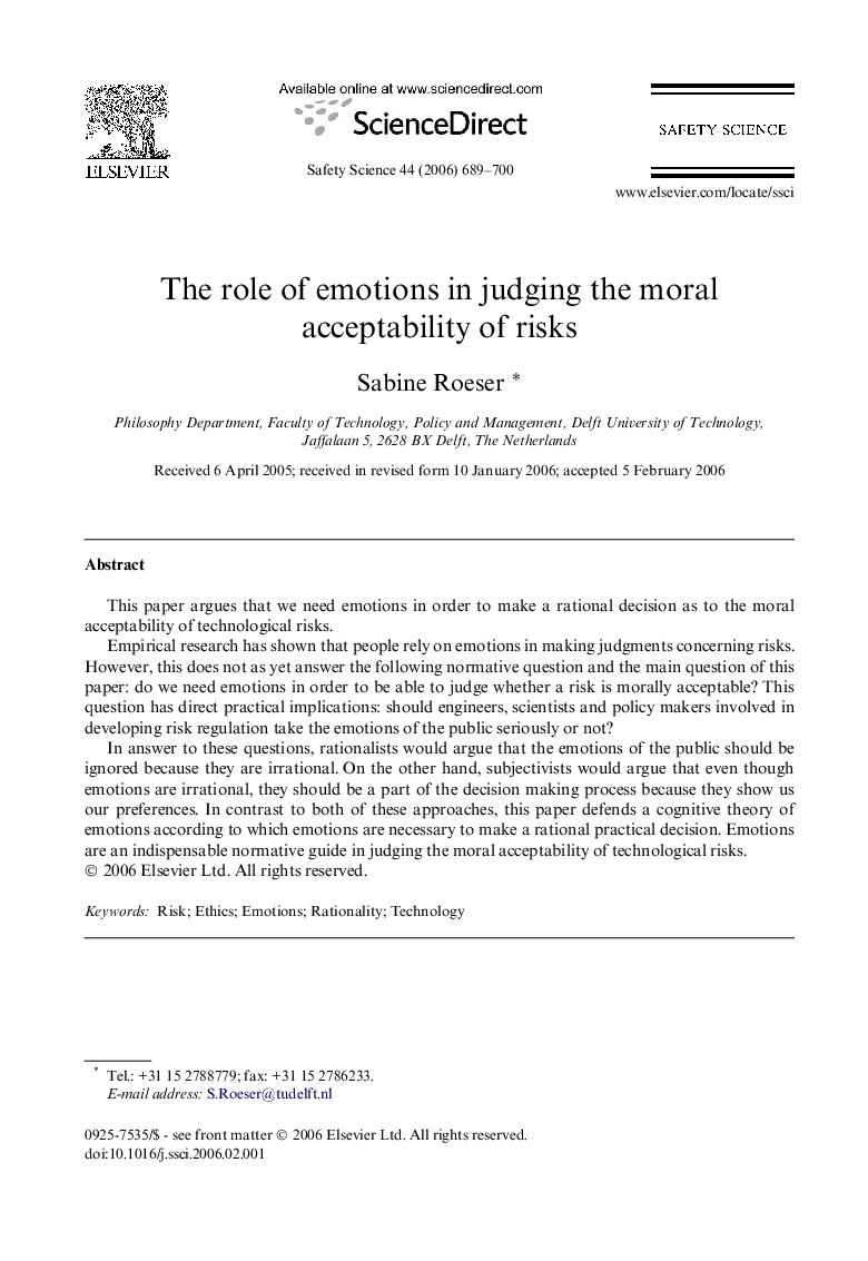 The role of emotions in judging the moral acceptability of risks