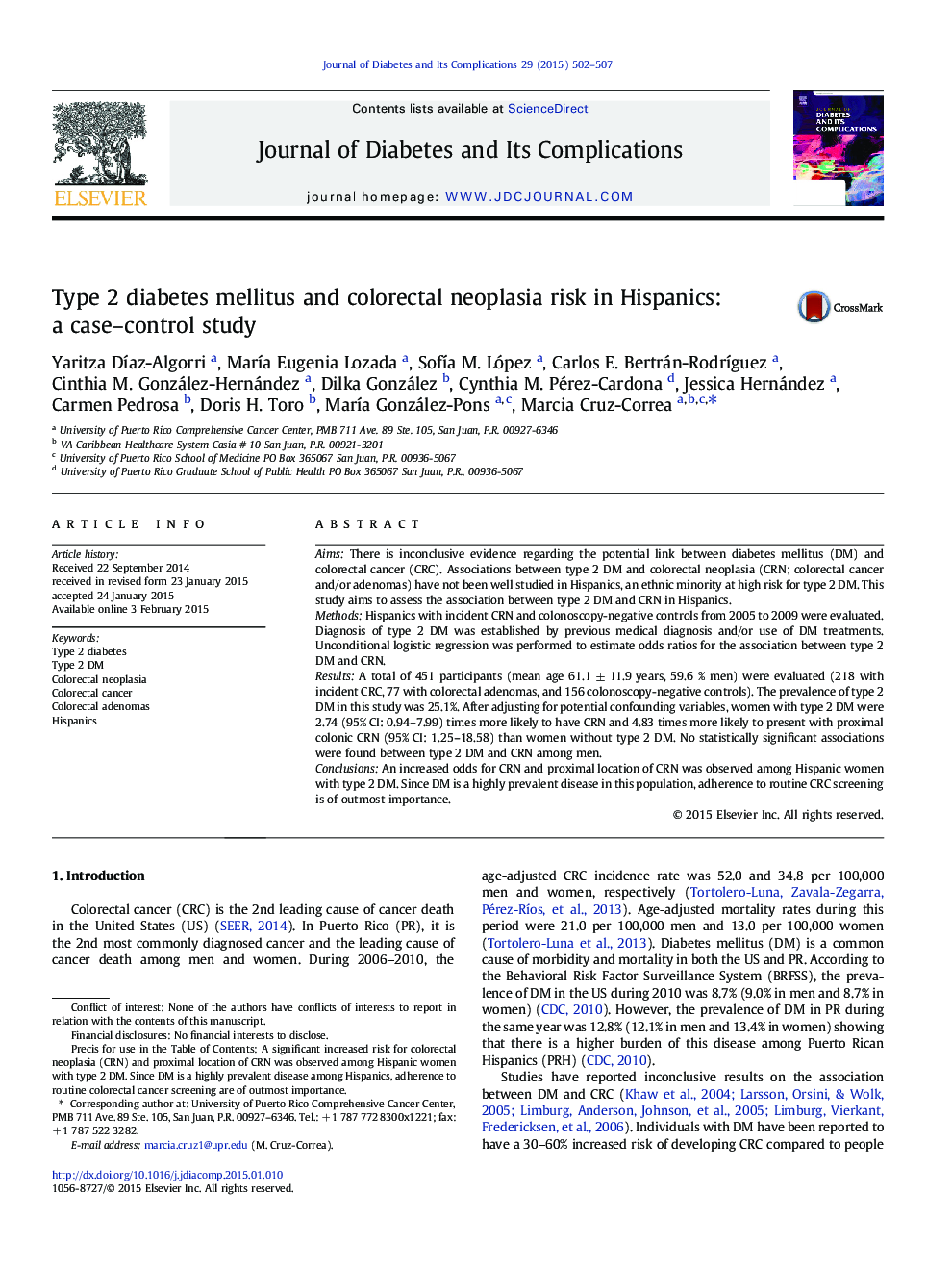 Type 2 diabetes mellitus and colorectal neoplasia risk in Hispanics: a case-control study