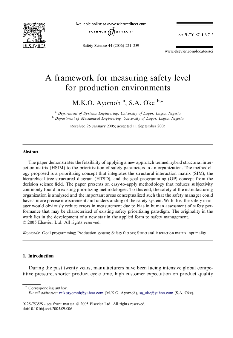 A framework for measuring safety level for production environments