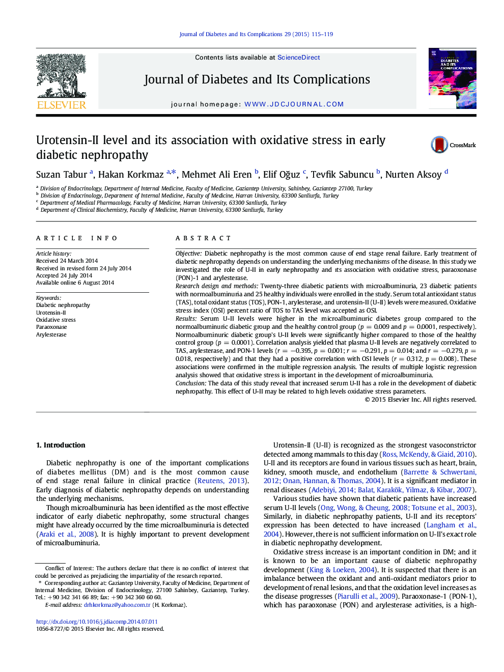 Urotensin-II level and its association with oxidative stress in early diabetic nephropathy