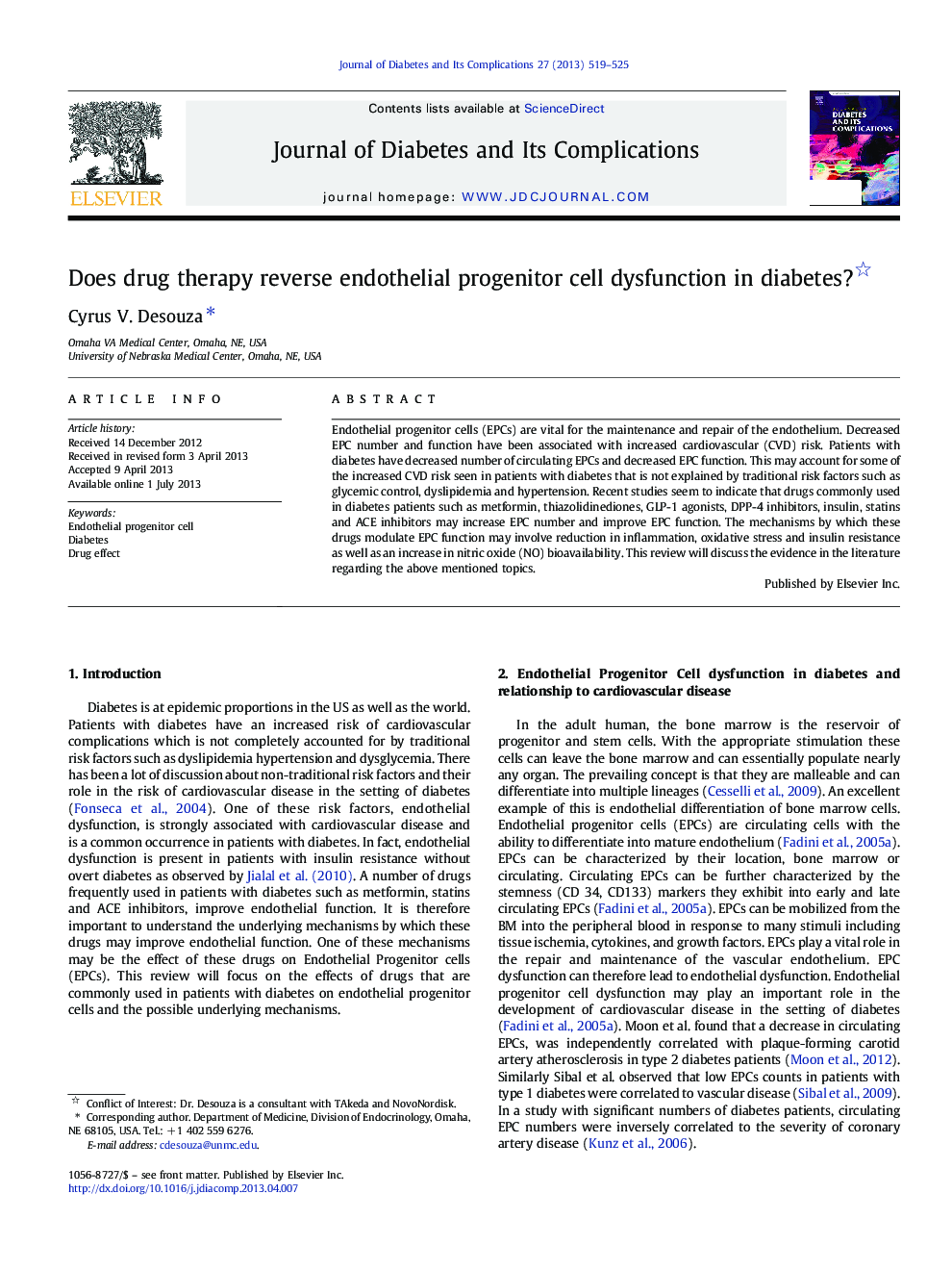 Does drug therapy reverse endothelial progenitor cell dysfunction in diabetes?