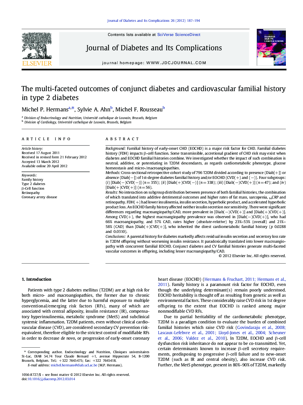 The multi-faceted outcomes of conjunct diabetes and cardiovascular familial history in type 2 diabetes