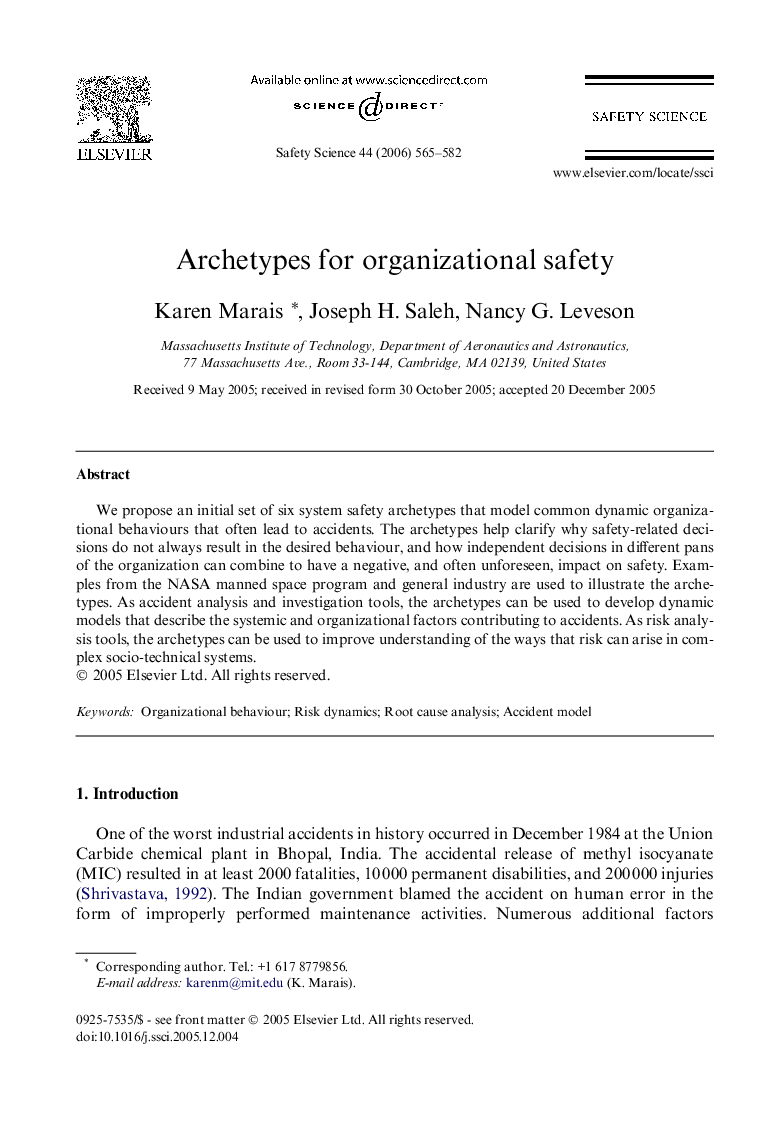 Archetypes for organizational safety