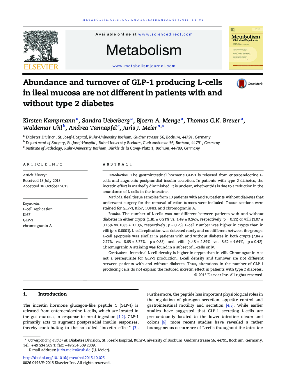 Abundance and turnover of GLP-1 producing L-cells in ileal mucosa are not different in patients with and without type 2 diabetes