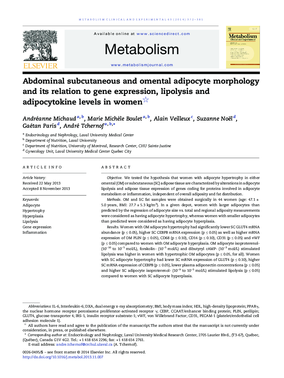 مورفولوژی آدیپوسیت زیر جلدی و آدنومیوم شکم و ارتباط آن با بیان ژن، لیپولیز و آدیپو سیتوکین در زنان 