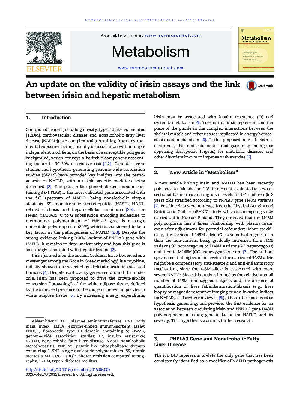 به روز رسانی در مورد اعتبار سنجش های ایریسین و ارتباط بین متابولیسم اریسین و کبد 